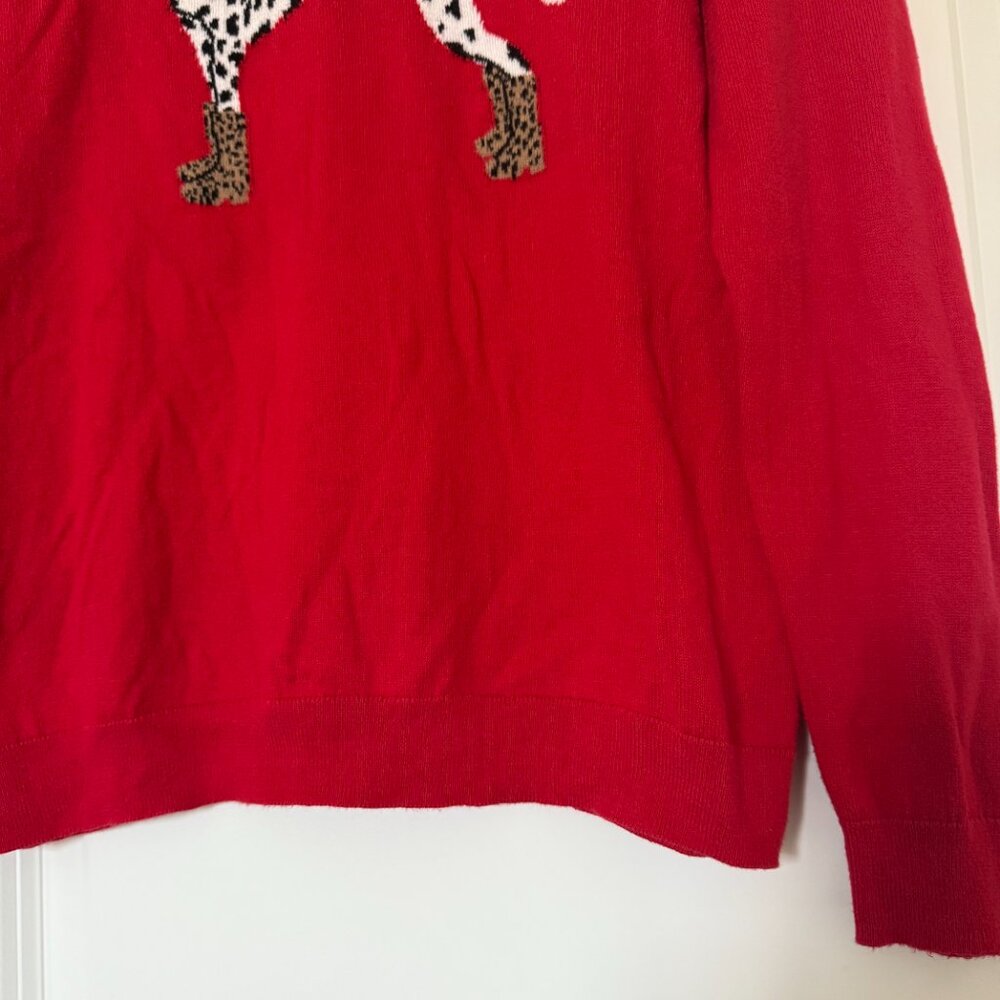 J Crew Teddie Sweater Medium Dalmatian Dog Print Red Classic Novelty Print - Picture 8 of 15